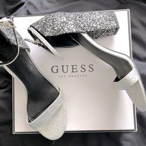 Open toe strap heels (black and silver)